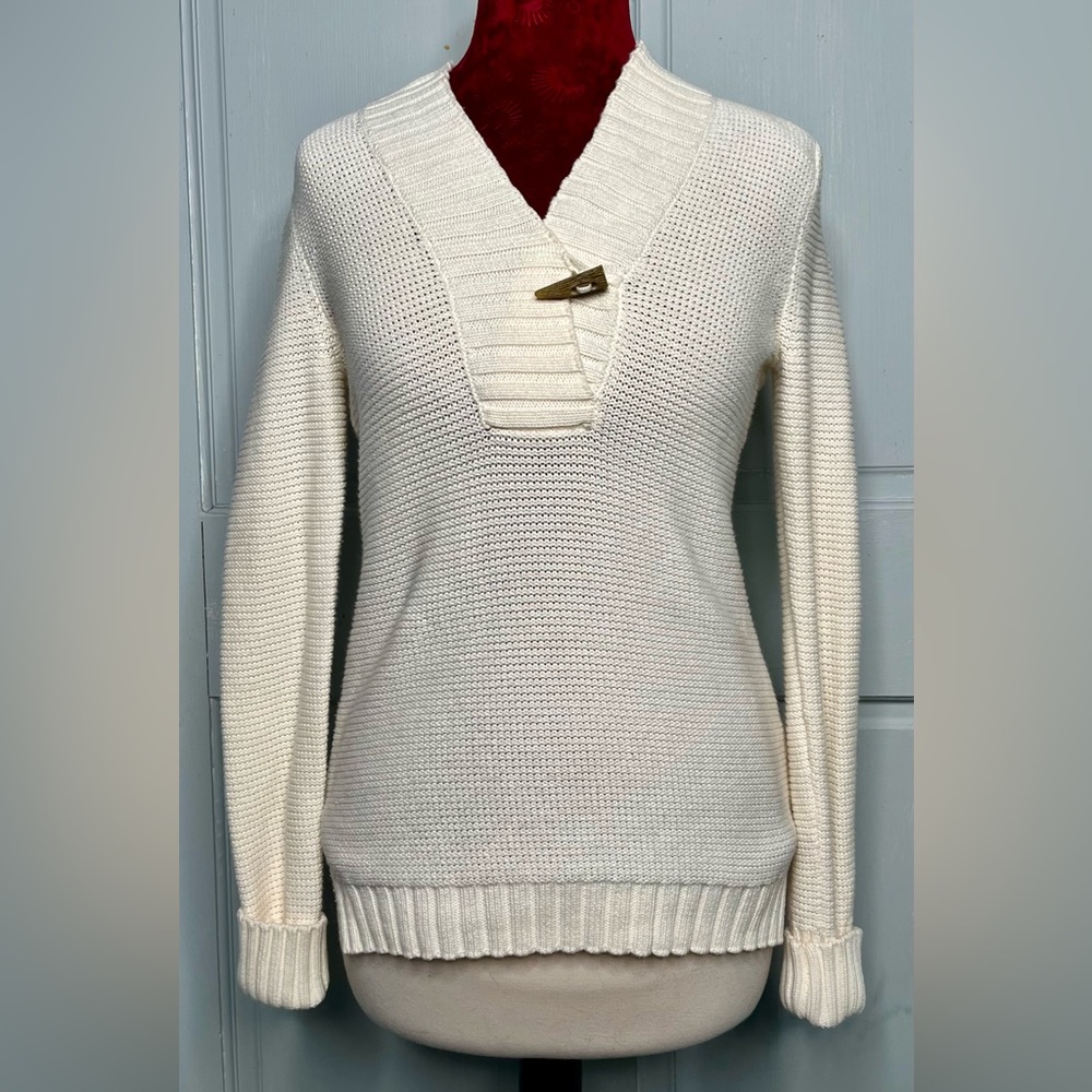 Ralph Lauren LRL sweater toggle pullover V neck white   Yacht club cotton Small